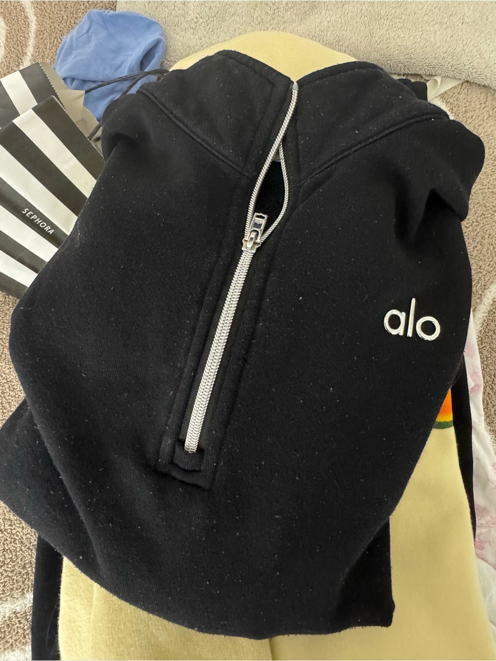 ALO Yoga Black Half-Zip Pullover Sweatshirt - Picture 2 of 3